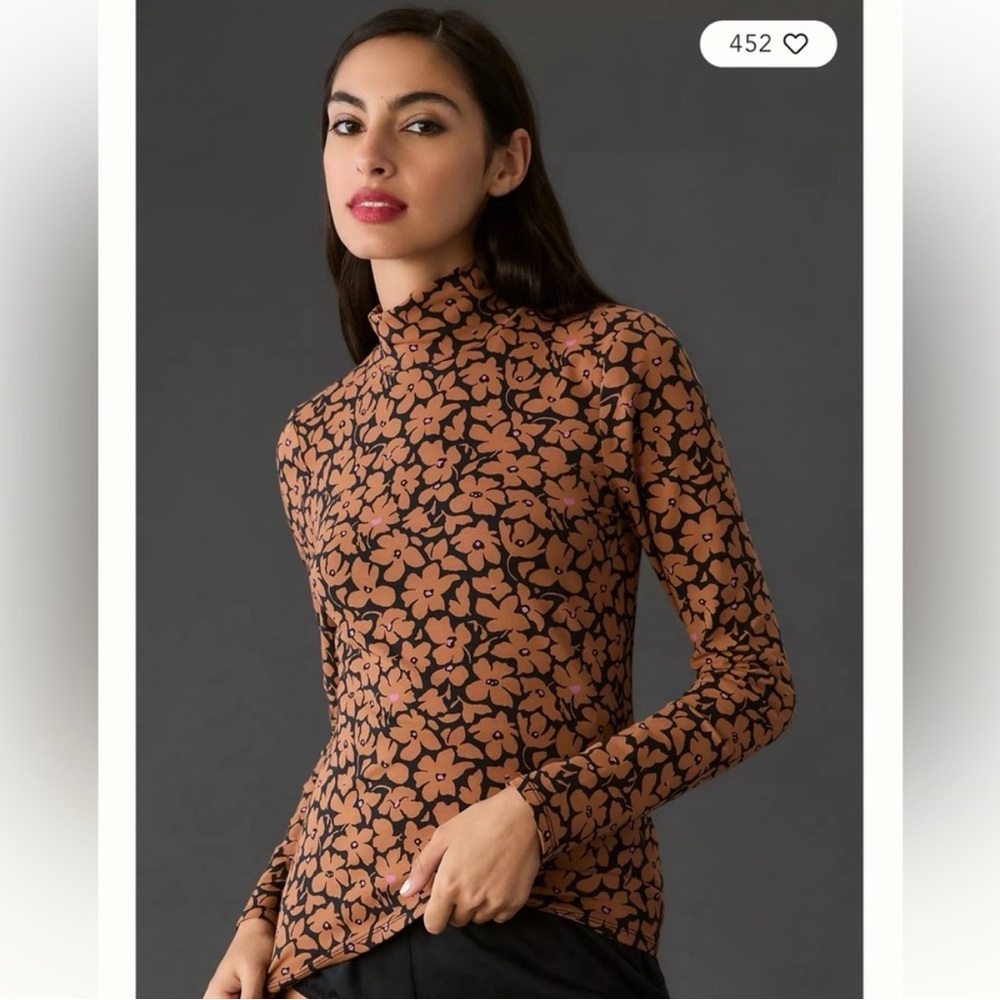 MAEVE Printed Turtleneck Top